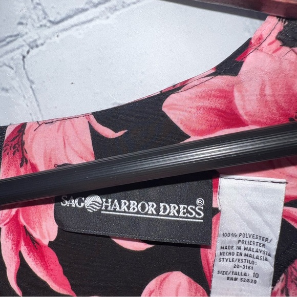 Sag Harbor Black & Pink floral short sleeve dress size 10 - Picture 7 of 11